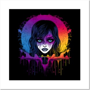 Cool Goth Girl Rainbow Neon Colors Rave Design Posters and Art